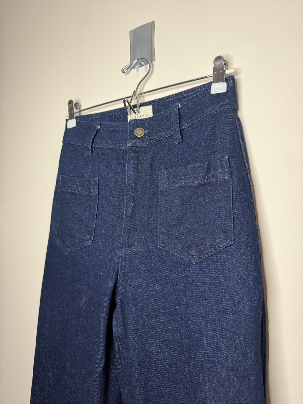 SEZANE Eric Trouser Retro 70s Parisian 100% Cotton Rigid Denim Jeans in Indigo - Picture 5 of 10